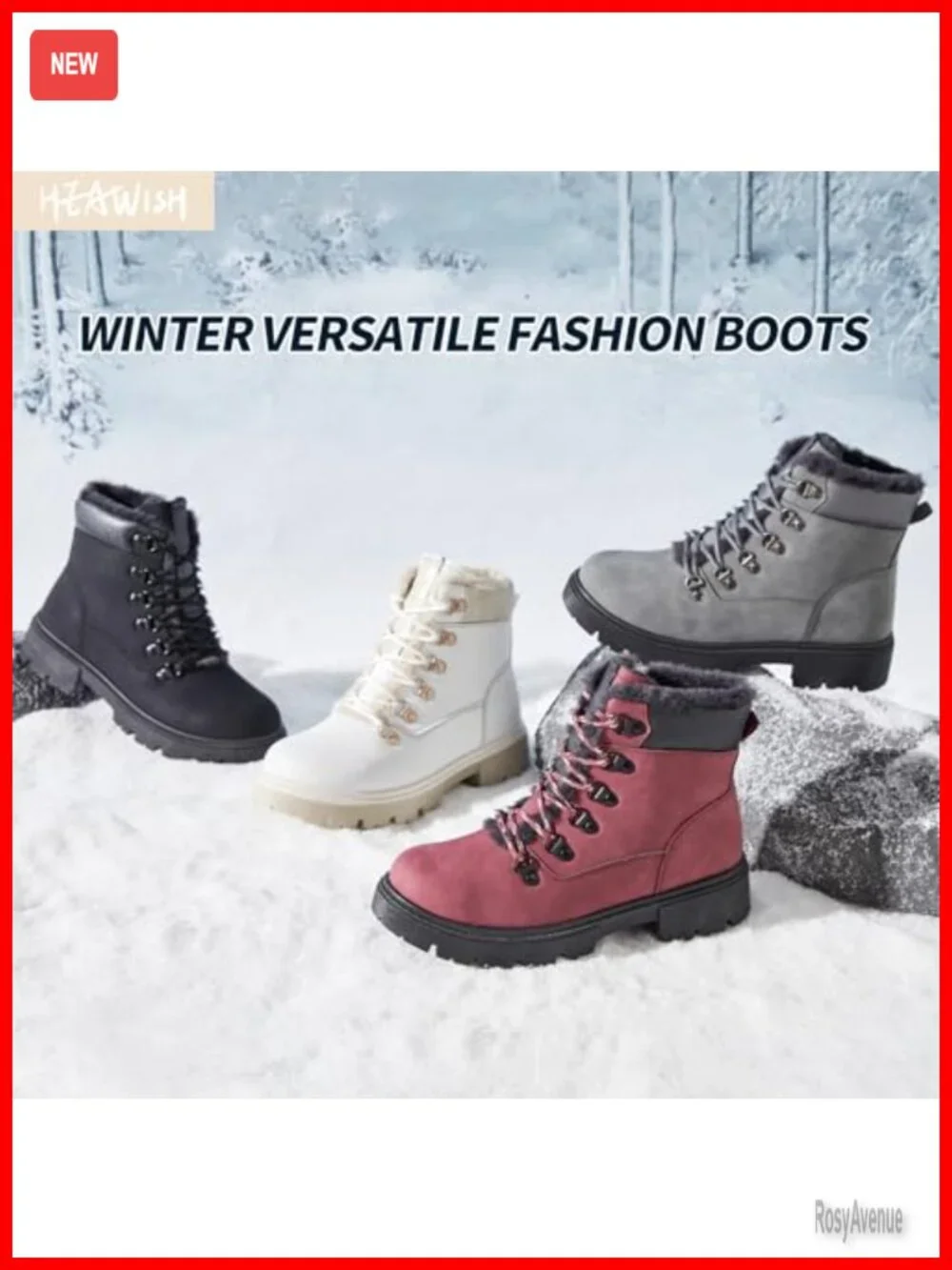 Faux Leather Lace-Up Ankle Boots with Fur Lining, Non-Slip Winter Shoes